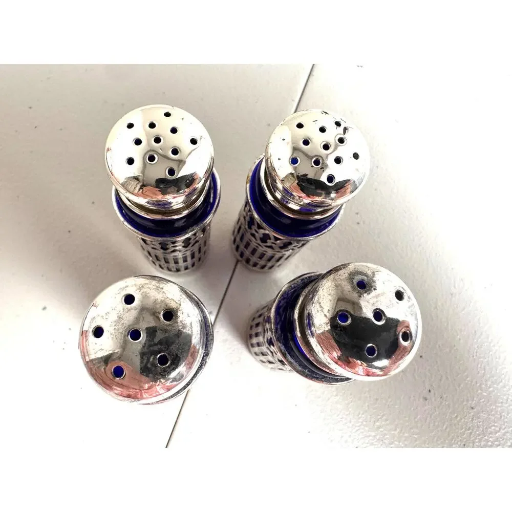 VIntage William Adams salt & pepper shaker set of 4 cobalt blue & silver plated